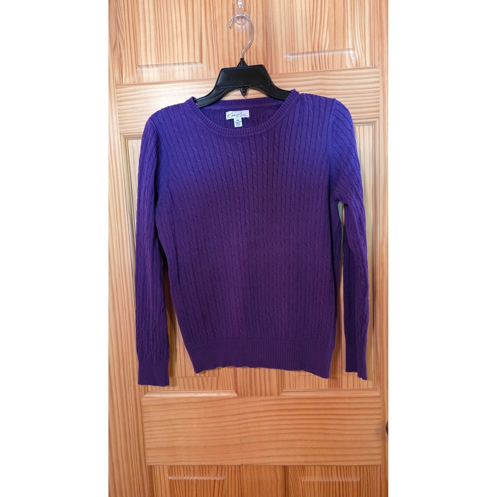 Kim Rogers Petite Purple Cable Knit Sweater 100% Cotton Crew Neck PM